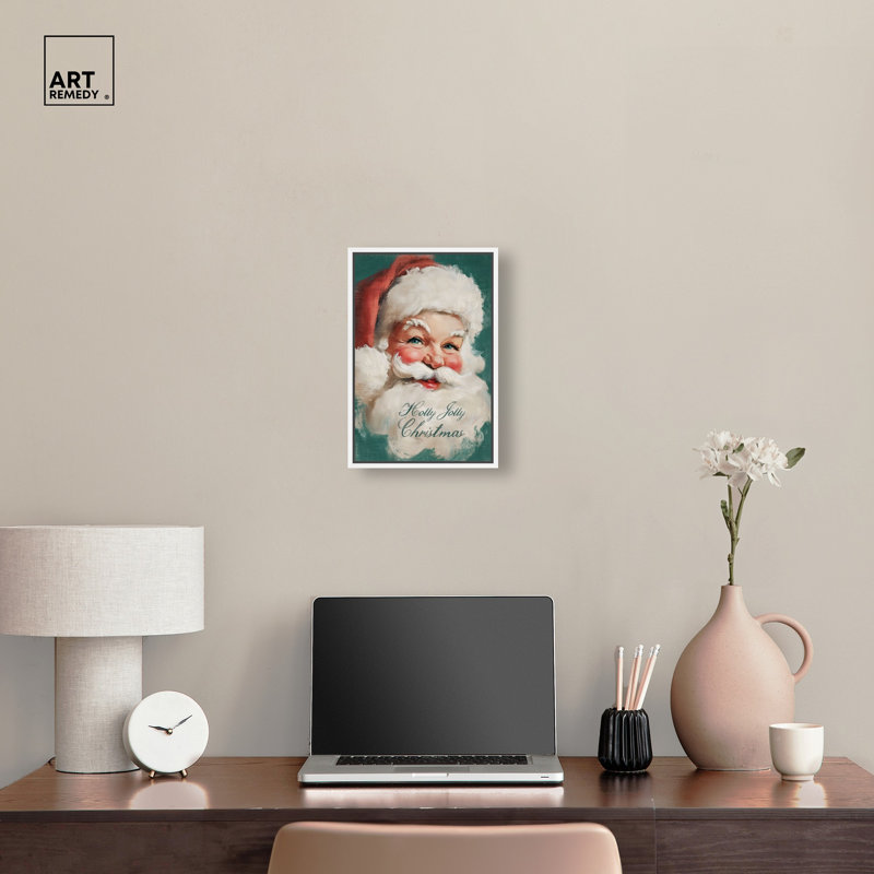 Décoration murale de Noël Holly Jolly Santa par Art Remedy, cadre blanc, 10 x 15, H 16 po x l 11 po, Cadre blanc
