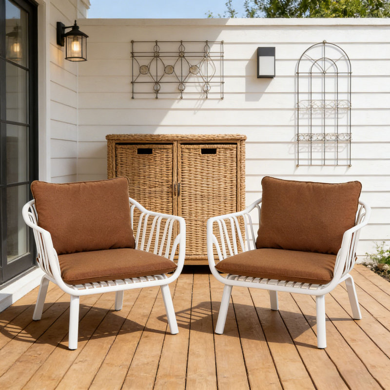 Outdoor Club Chair Set, Brown, White