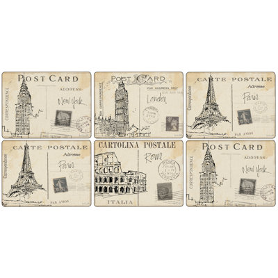 Postcard Sketches 6 Piece Placemats Set