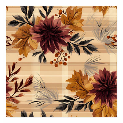 Holiday Fall Plaid and Floral II Modern Unframed Art Print