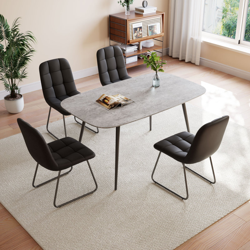 5-Piece Dining Table and Chairs ,Dining Room Set with 4 Modern Chairs, Black, Grey