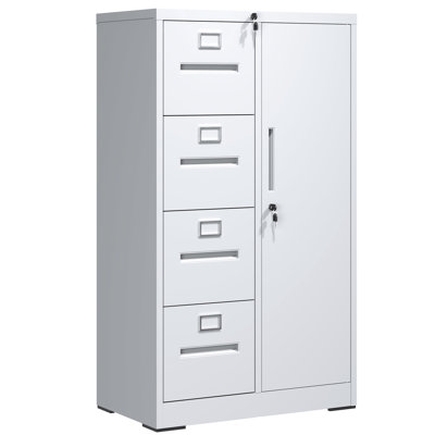 Office - Suitable Vertical Metal File Cabinet In White With 4 Drawers And Lock Cold Rolled Steel, Adjustable Hanging, Clothing Storage