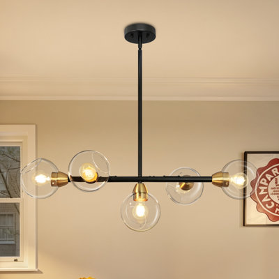 Lustre linéaire moderne en verre à 5 lumières à intensité variable avec globes en verre transparent