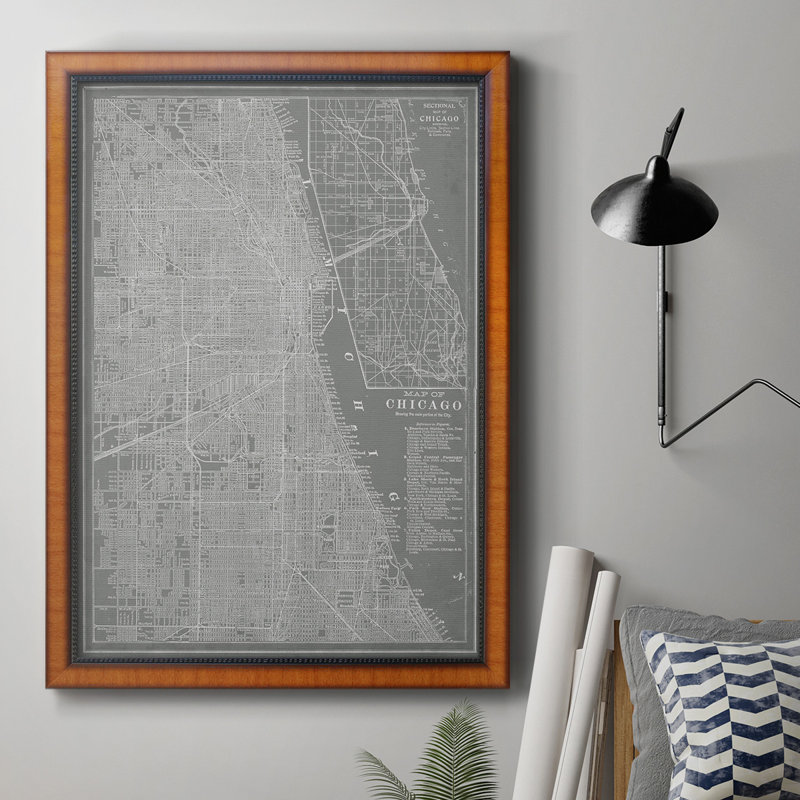 Carte de la ville de Chicago, toile encadrée de qualité supérieure - prête à être accrochée, H 20 po x l 16 po x P 2,5 po