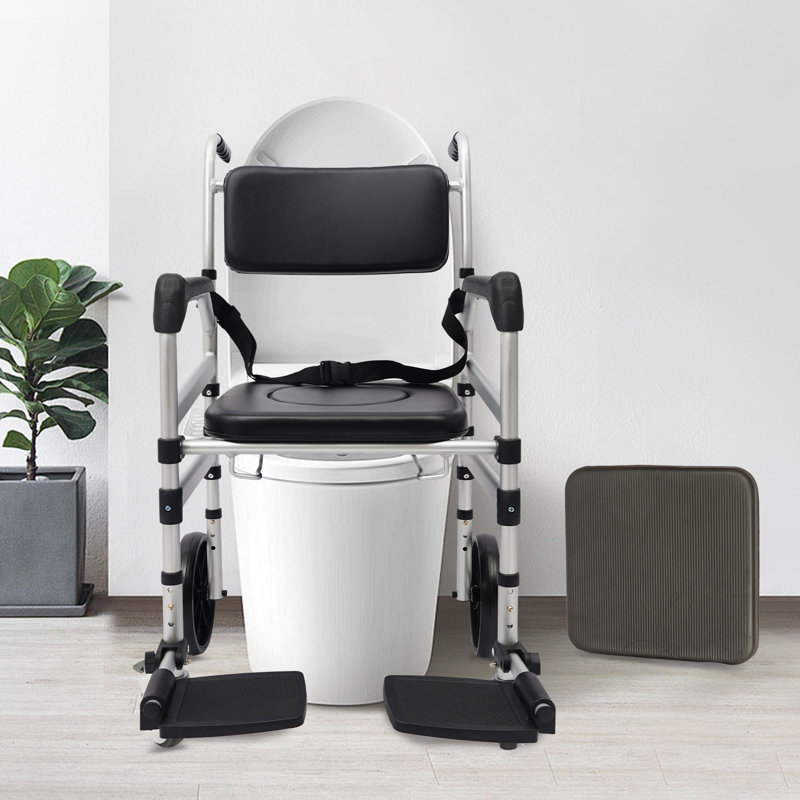 Lockable Rolling Shower Chair With Commode(O-Shape Seat)