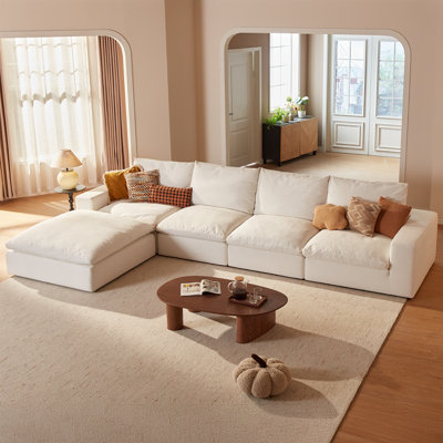 161.2" Oversized Boneless Cloud Couch, Comfy L Shaped Sectional Sofa, Extra Wide & Deep Modular Couches, 4 Seater With Ottoman