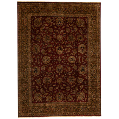 High-Quality Hand-Knotted Wine And Green Area Rug