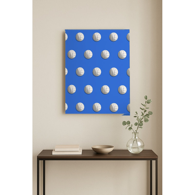 Motif de volleyball sur fond bleu — Portrait en métal, H 24 po x l 20 po