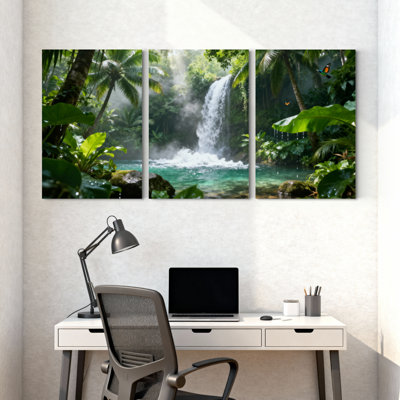 Scène et paysages urbains, cascade tropicale, verdure, nature, scène vibrante, ensemble de 3 impressions sur toile