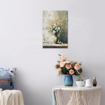 Flower Prints Wall Art Rustic Canvas Wall Decor Painting Elegant Country Botanical Artwork Serene Abstract Floral Pictures for Bathroom Bedroom Living Room Embellishment