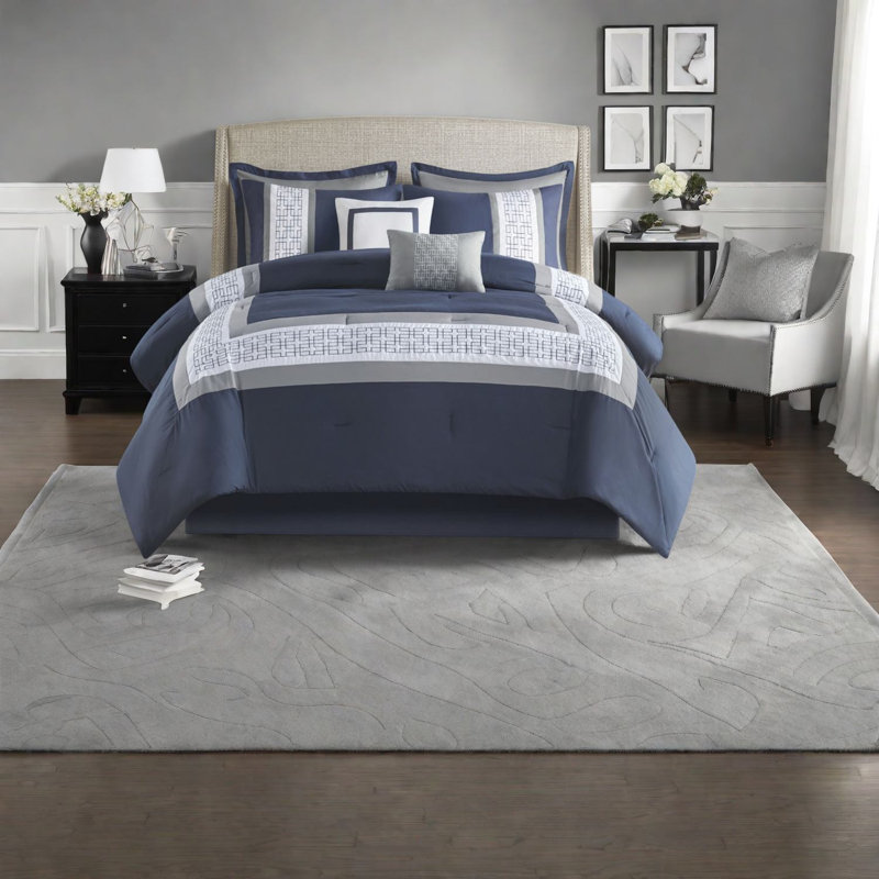 Hotel Style Navy Bedding Sets, Polyester Microfiber, Elegant Bedroom Decor