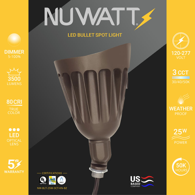 NuWatt 25W Bronze LED Bullet Flood Light with Adjustable Knuckle Mount