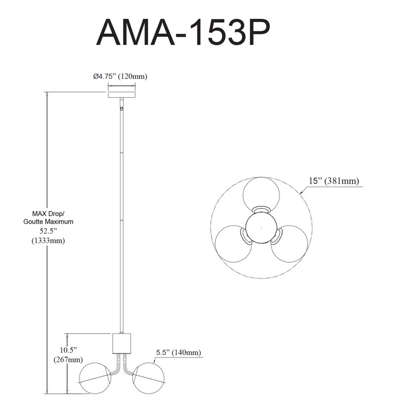 Jesicca 3 - Light Dimmable Chandelier, Matte Black