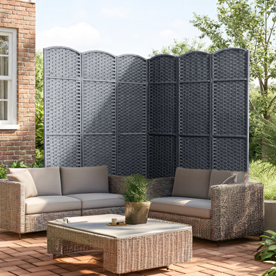  6 Panel All-Weather Room Divider Privacy Screen, Durable Folding Partition with Sturdy Pine Frame & Premium UV-Resistant Polypropylene Slate Grey, Waterproof Windproof Indoor Outdoor Use