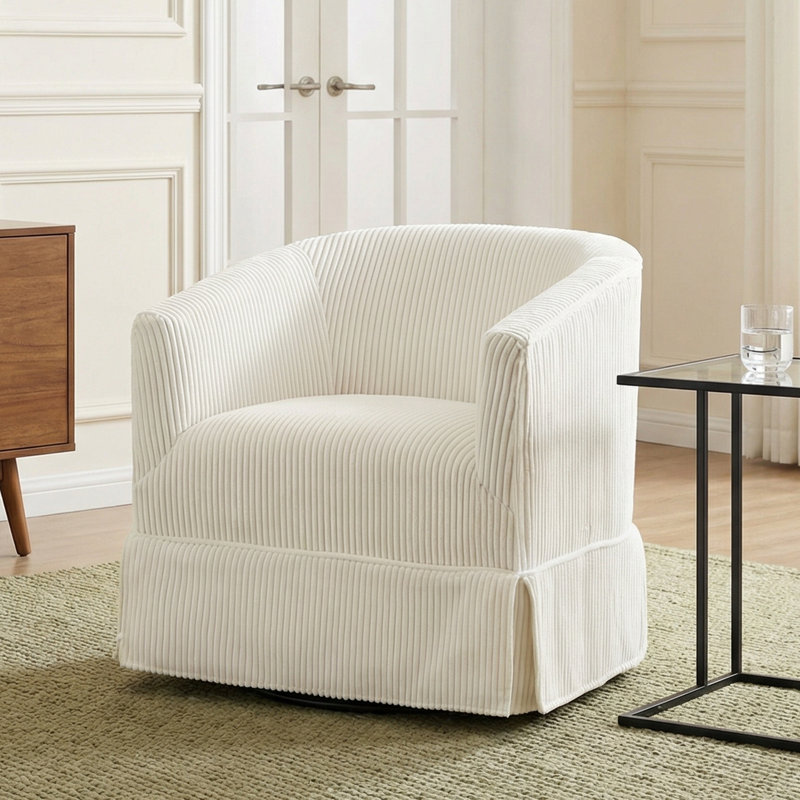 Fauteuil demi-tonneau rembourré et pivotant, Crème, crème