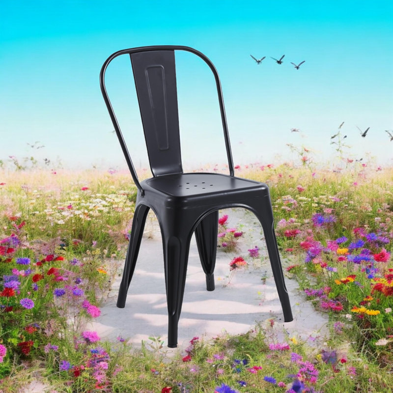 Modern Woolley Metal Stacking Dining Chair – Comfortable Durable Seating for Patio, Kitchen, or Outdoor Spaces, Black
