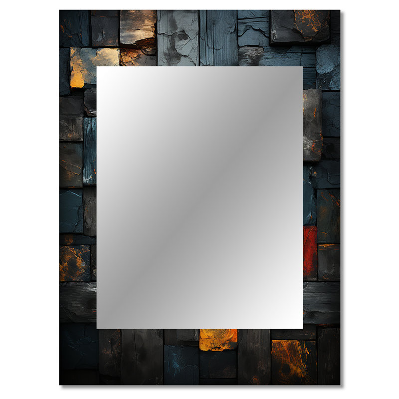 Grunge Gold Cubes Abstract Geometric VII - Tile Decorative Wall Mirror, Modern Mirror, Printed Metal Art, 40" x 30"