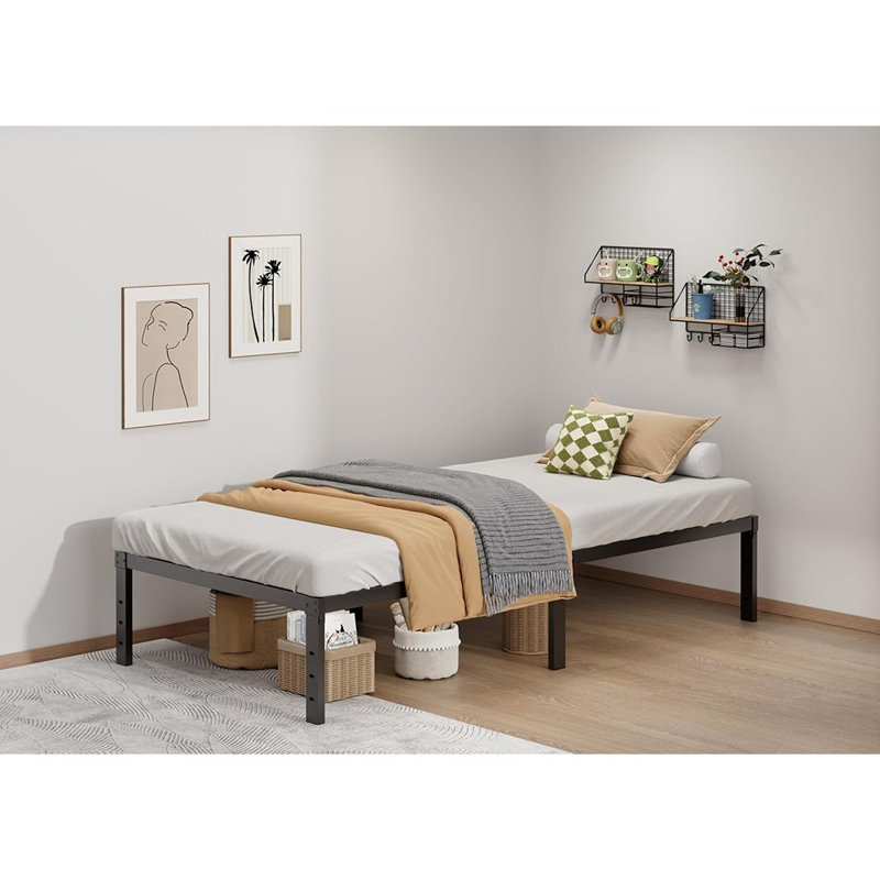 Base de lit plateforme en métal robuste, aucun sommier requis, assemblage facile, base de matelas robuste et silencieuse, espace de rangement sous le lit