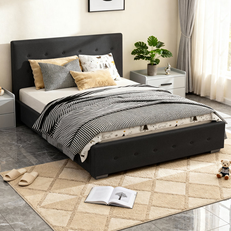 Delvin Upholstered Ottoman Storage Bed, Kingsize (5'), Black