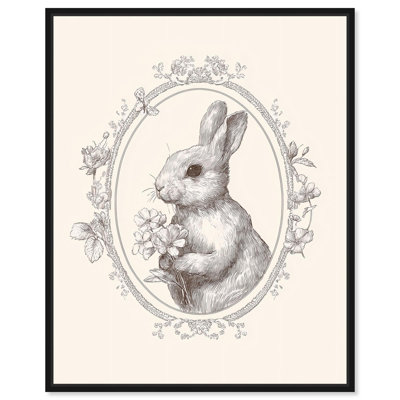 Floral Framed Hare Canvas Print Vintage Wall Art by Art Remedy, Black Frame, 20 x 24