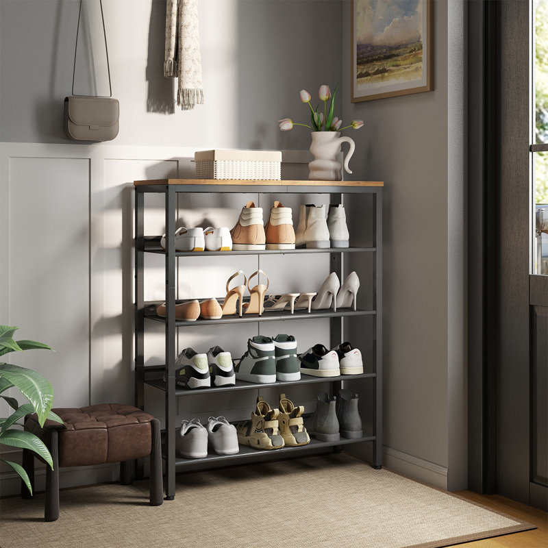 Étagère à chaussures 5 niveaux 20 P 29,8 po avec tablettes de rangement, Brun / Noir, H 37 po x l 29,8 po x P 11,4 po