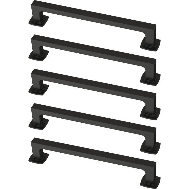 Matte Black Brass Bar Pulls with Mounting Hardware, Set of 5