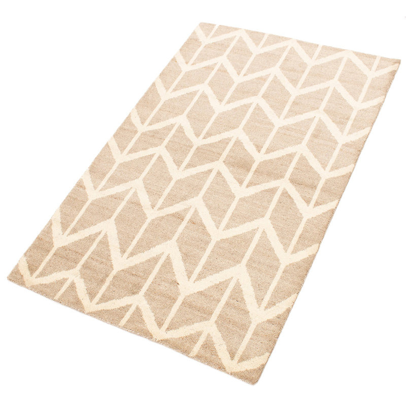 Tapis à main one-of-kind-noué la 2010 crème 5 pi 1 po x 8 pi aire de laine 2 po Grogan