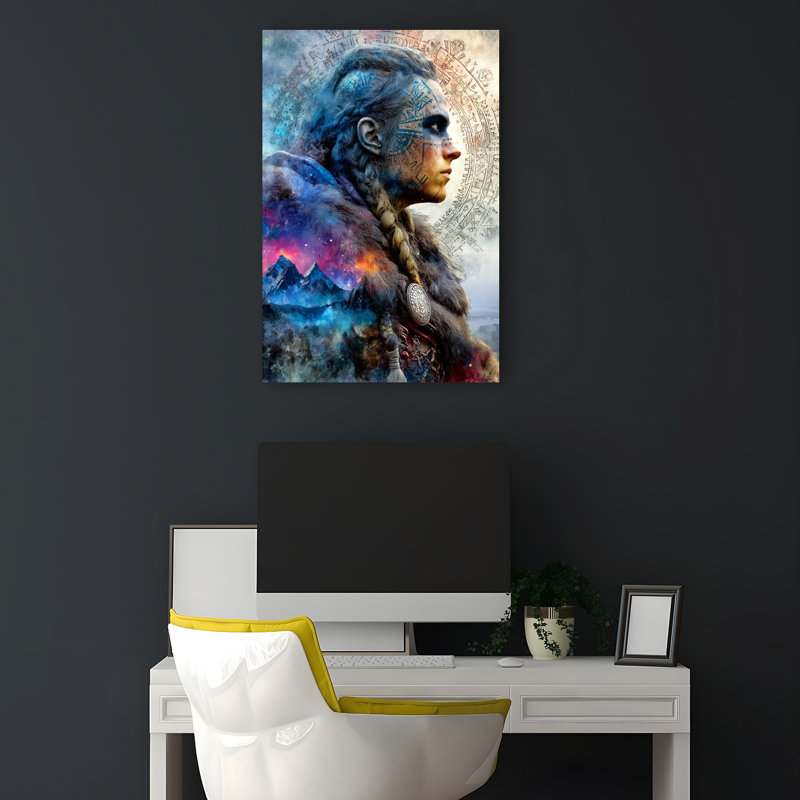 Viking Cosmic Warrior, art dramatique mystérieux, art mural, 18" H x 12" W