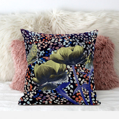 16" X 16" Butterfly Blown Seam Floral Indoor Outdoor Throw Pillow