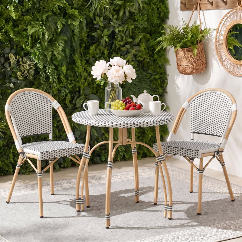 Altesa French Bistro Indoor Outdoor Dining Set With Round Rattan Dining Table And Dining Chairs For Dining Room, Patio, Black
