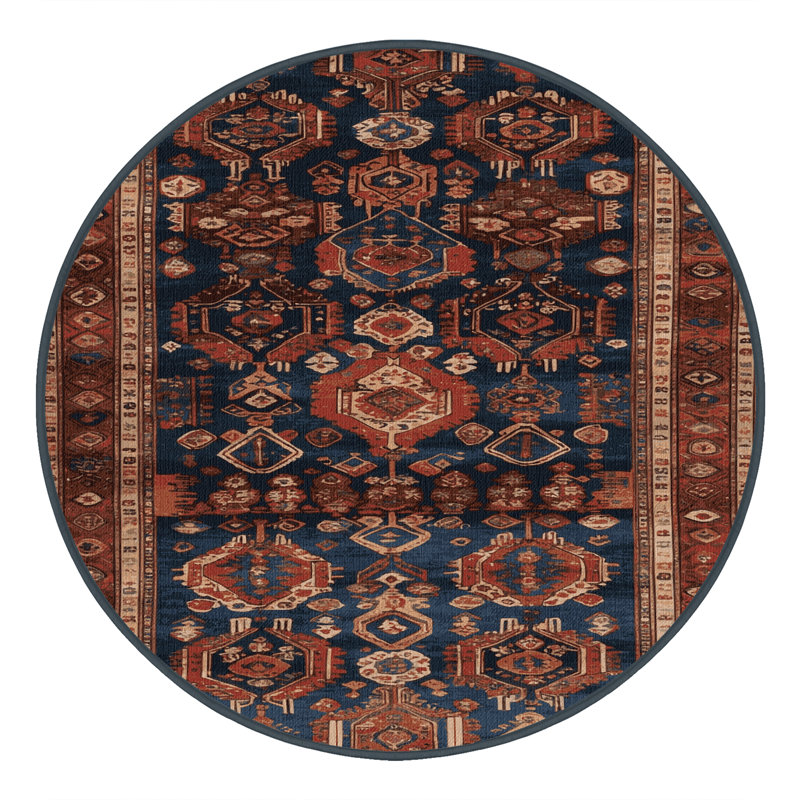Tapis brun turc lavable à la machine, Rond 3 pi
