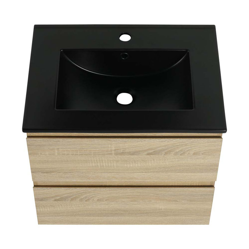 Meuble-lavabo simple 24 po avec plateau Daine, Noir, Chêne clair