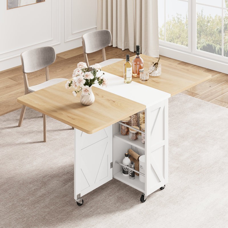 Table de salle à manger pliante pour 4 personnes, table de salle à manger extensible avec cadre en métal, Blanc, Naturel