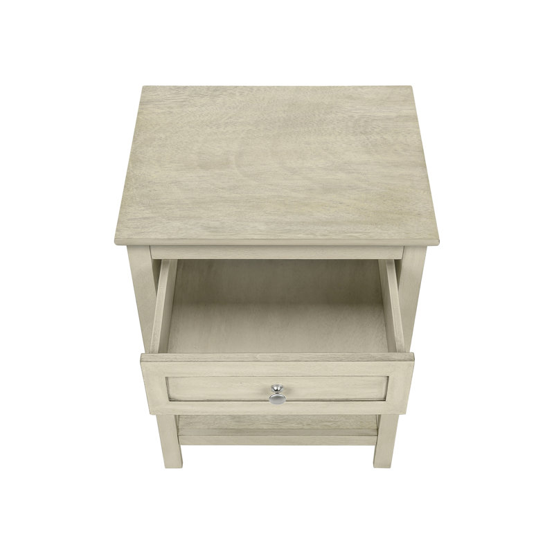 Table de chevet 2 tiroirs en placage blanc antique avec tiroir et rangement pour chambre à coucher