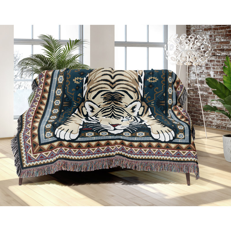 Roy Tiger Cotton Blend Blanket Throw, Blue, 60" L x 50" W