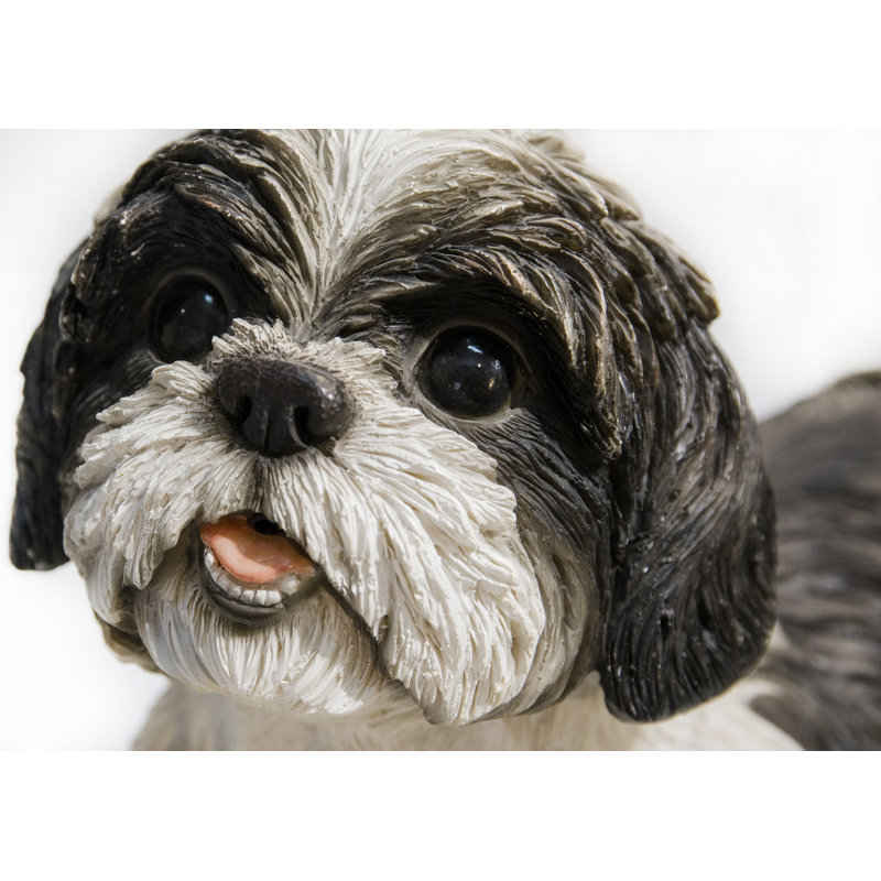 Statue d'un shih tzu allongé, Noir / Blanc