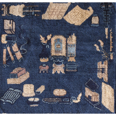 Rectangle Small Scatter Size Wool 1900s Chinese - Peking Knotted Blue Antique Rug