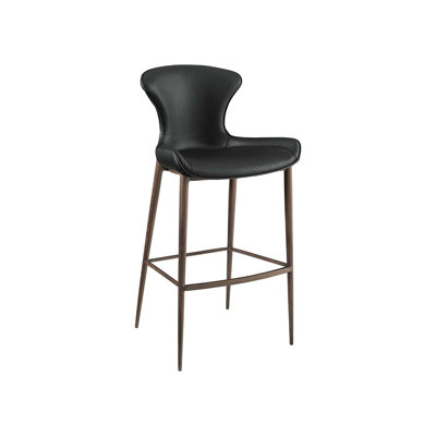 Minimalist Metal Barstool with Black Vinyl Seat and Carbon Fiber Style Backrest for Indoor Use