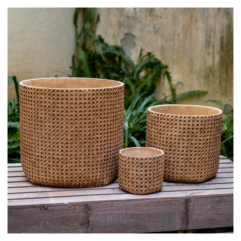 Pot à fleurs en rotin et ciment, H 9,2 po x l 10,2 po x P 10,2 po