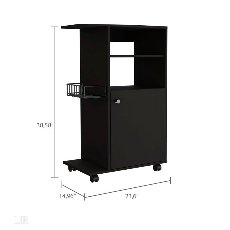 Chariot de cuisine à 1 tablette avec roulettes, armoire à une porte, Noir
