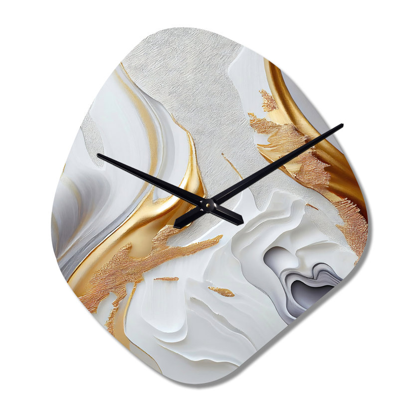 Horloge murale asymétrique en métal blanc et doré, Grand