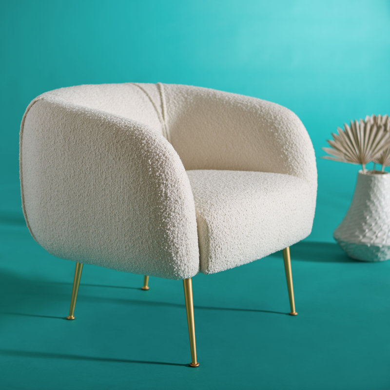 Alena Upholstered Armchair, Ivory/Gold Polyester Blend