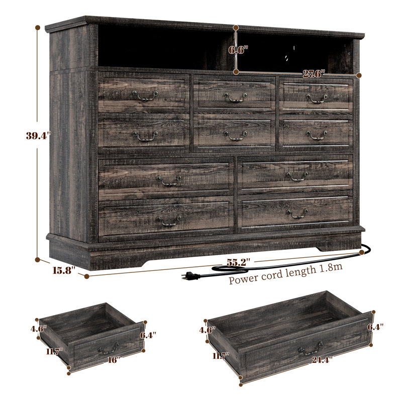 Commode en bois pour chambre à coucher, Chêne rustique foncé, 10