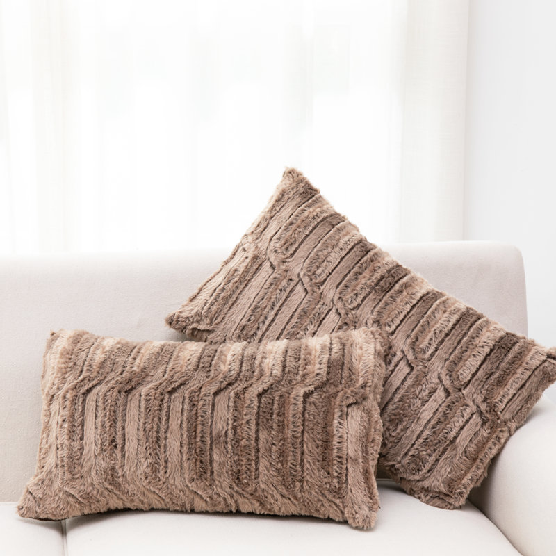 Geometric Faux Fur Throw Pillow, 12" x 20", Rectangular