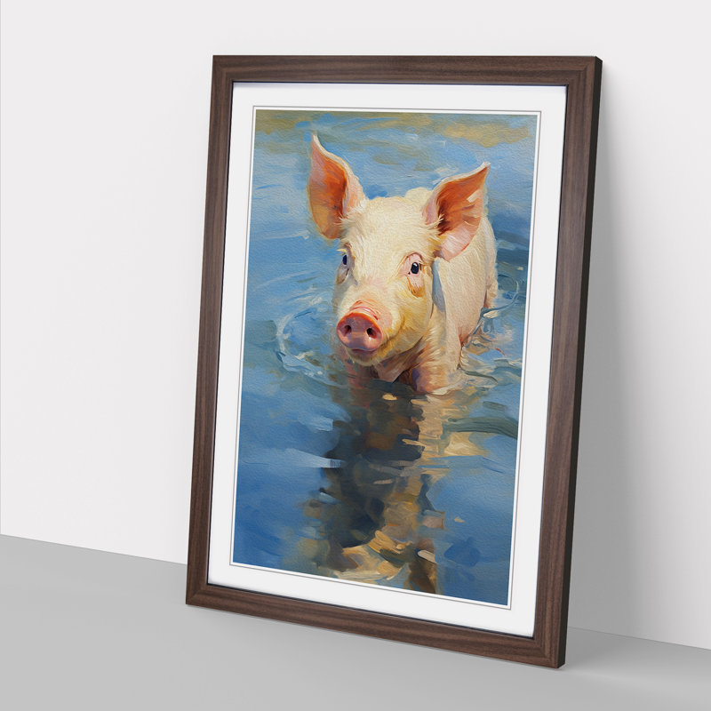 XYZ-FRM-V1223-5138 Pig Impressionism No.2 - Single Picture Frame Print on Wood, Walnut, 34cm H x 25cm W x 2cm D