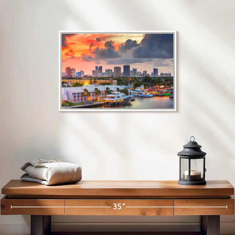 Fort Lauderdale en Floride, 19 po x 13 po, Cadre flottant blanc