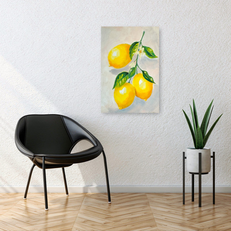 «Bright Lemon Still Life Vibrant Abstract Contemporary Flower Fruit», reproduction d'art murale, H 36 po x l 24 po