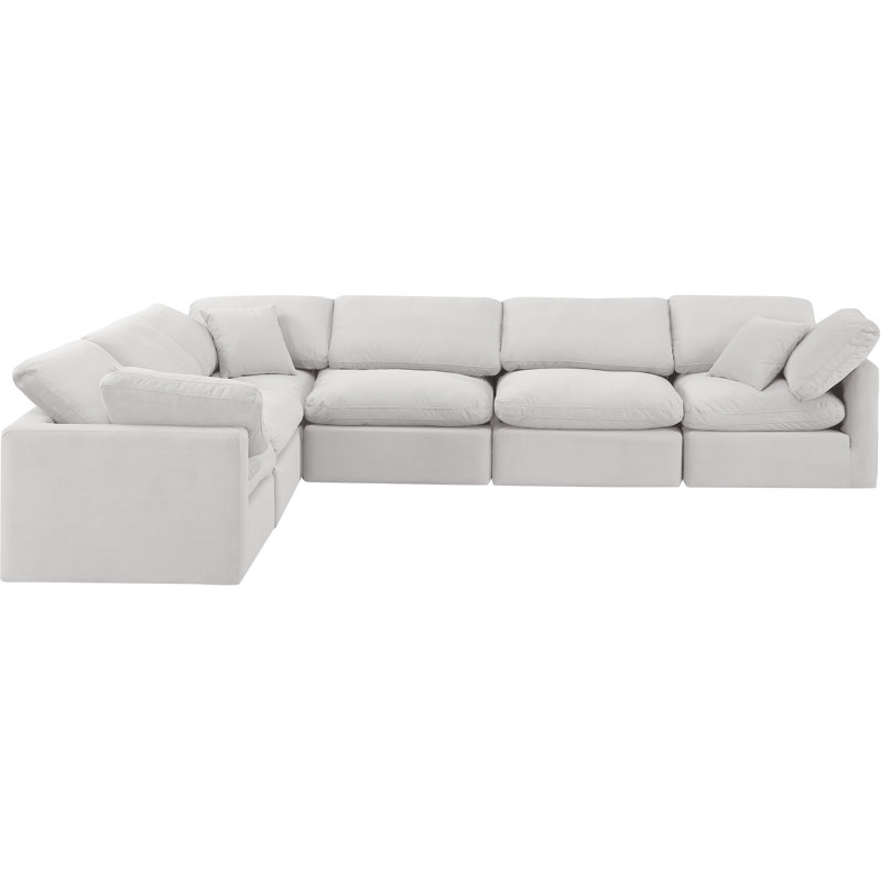 Canapé modulaire en velours 6 pièces Hinami, Velours crème