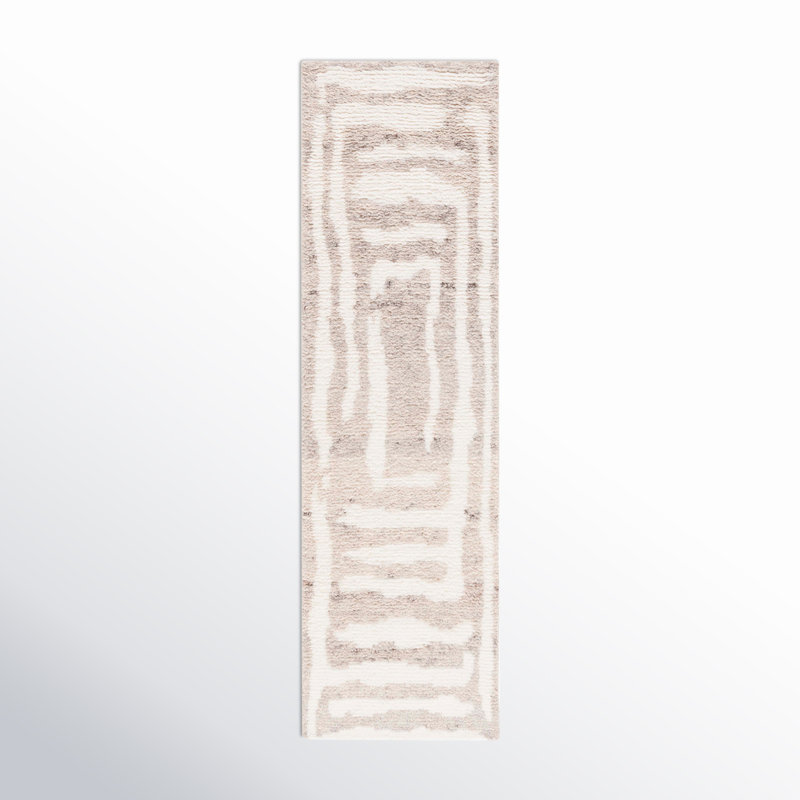 Tapis ivoire / beige en laine tissé à plat à la main Kass, Tapis de couloir 2 pi 3 po x 8 pi