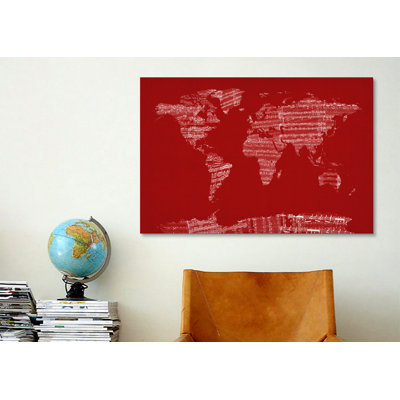 " World Map Sheet Music (Red) " by Michael Tompsett